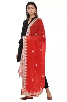Red Poly Chiffon Gota Patti Work Dupatta