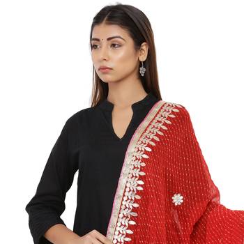 Red Poly Chiffon Gota Patti Work Dupatta 4