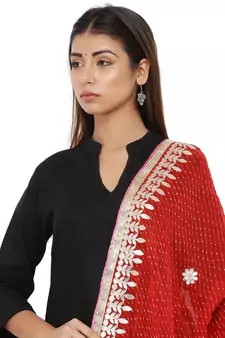 Red Poly Chiffon Gota Patti Work Dupatta