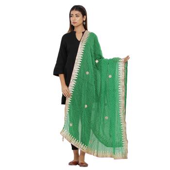 Green Poly Chiffon Gota Patti Work Dupatta 1