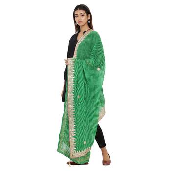 Green Poly Chiffon Gota Patti Work Dupatta 3