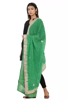 Green Poly Chiffon Gota Patti Work Dupatta