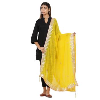 Yellow Poly Chiffon Gota Patti Work Dupatta 1