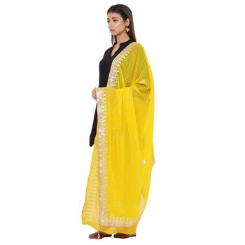 Yellow Poly Chiffon Gota Patti Work Dupatta 3