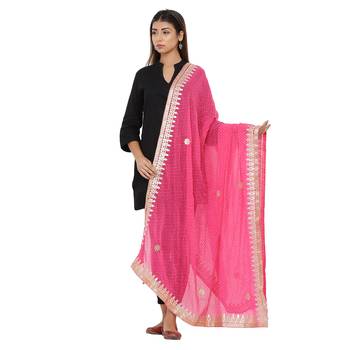 Pink Poly Chiffon Gota Patti Work Dupatta 1