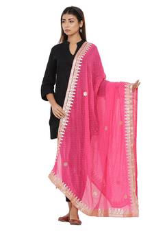 Pink Poly Chiffon Gota Patti Work Dupatta