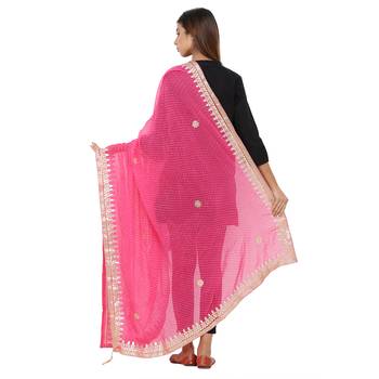 Pink Poly Chiffon Gota Patti Work Dupatta 2