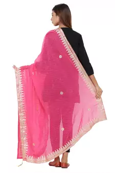 Pink Poly Chiffon Gota Patti Work Dupatta