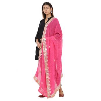 Pink Poly Chiffon Gota Patti Work Dupatta 3