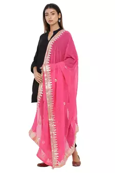 Pink Poly Chiffon Gota Patti Work Dupatta