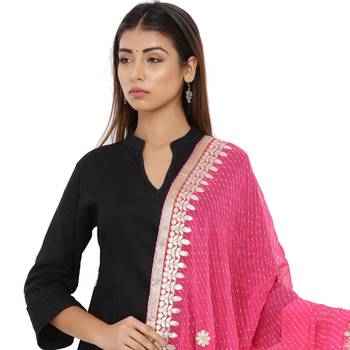 Pink Poly Chiffon Gota Patti Work Dupatta 4