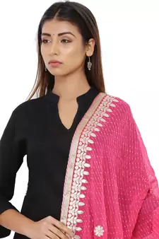 Pink Poly Chiffon Gota Patti Work Dupatta