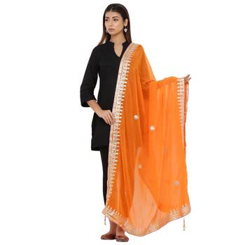 Orange Poly Chiffon Gota Patti Work Dupatta 1