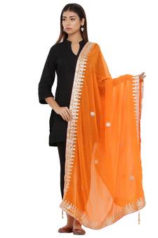 Orange Poly Chiffon Gota Patti Work Dupatta