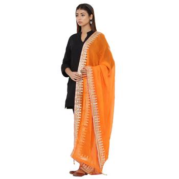 Orange Poly Chiffon Gota Patti Work Dupatta 3