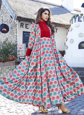 Multi Color Japan Satin Printed Long Designer Kurti 1