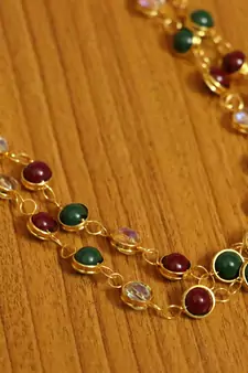 Multicolour Gold Plated 2 Line Necklace