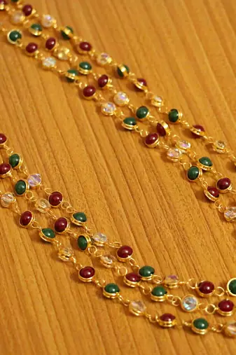 Multicolour Gold Plated 3 Line Necklace