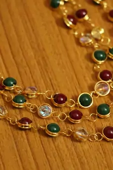 Multicolour Gold Plated 3 Line Necklace