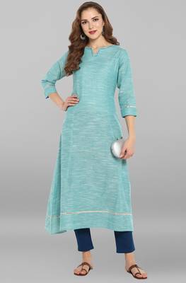 Janasya Sea-green plain cotton kurta 1