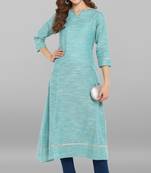 Janasya Sea-green plain cotton kurta
