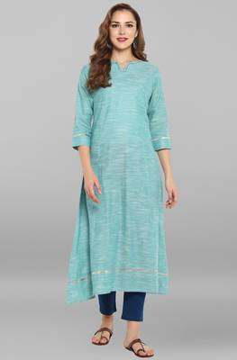 Janasya Sea-green plain cotton kurta 2
