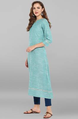 Janasya Sea-green plain cotton kurta 3