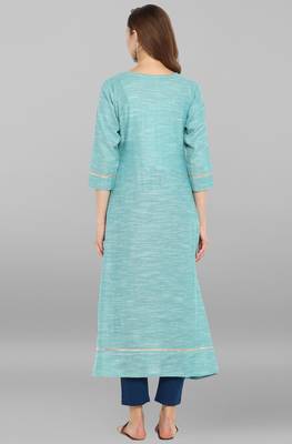 Janasya Sea-green plain cotton kurta 5