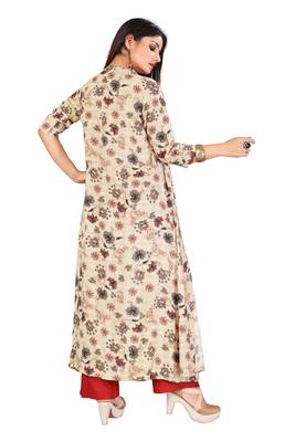 Maroon Color Rayon Fabric Print And Embroidery Work Kurti With Plaazo Set For Women 2