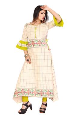 Off White Color Cotton Fabric Weaving Kurti For Women 1