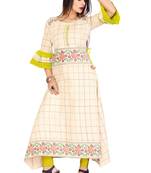 Off White Color Cotton Fabric Weaving Kurti For Women