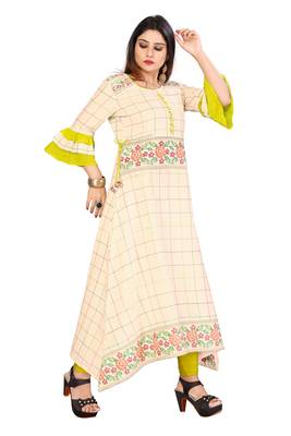 Off White Color Cotton Fabric Weaving Kurti For Women 2