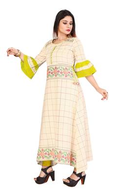 Off White Color Cotton Fabric Weaving Kurti For Women 3