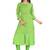 Parrot Green Color Cotton Fabric Embroidery And Weave Kurti For Women