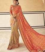 Orange woven silk blend saree with blouse