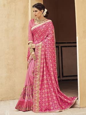 Pink woven silk blend saree with blouse 1