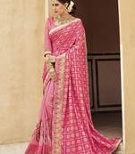 Pink woven silk blend saree with blouse