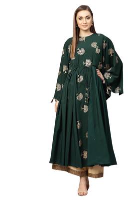 Green printed rayon long-kurtis 1