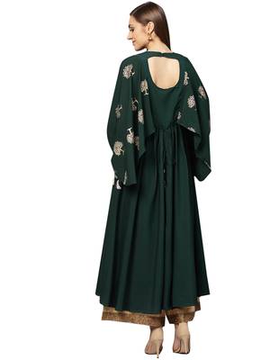 Green printed rayon long-kurtis 2