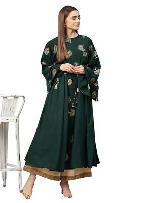 Green printed rayon long-kurtis 4