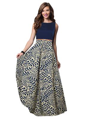 Cream abstract print crepe gowns 1