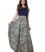 Cream abstract print crepe gowns