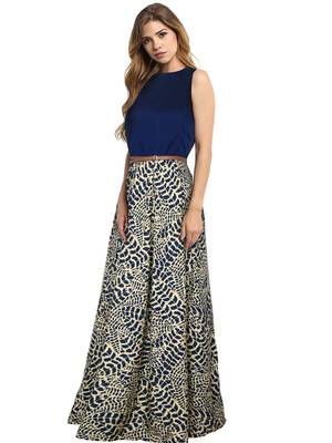 Cream abstract print crepe gowns 2