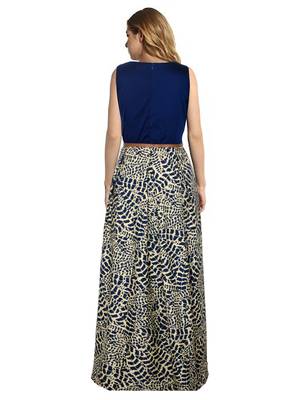 Cream abstract print crepe gowns 3