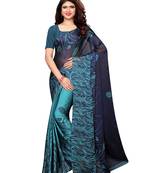 Turquoise Printed Shimmer Saree With Blouse