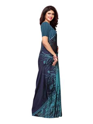 Turquoise Printed Shimmer Saree With Blouse 3