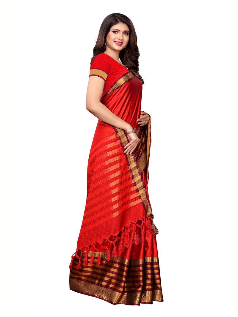Women's Soft Silk Maroon Woven Design Designer Saree With Blouse Piece