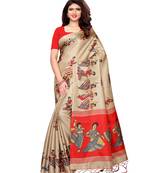 Beige Printed Art Silk Saree With Blouse