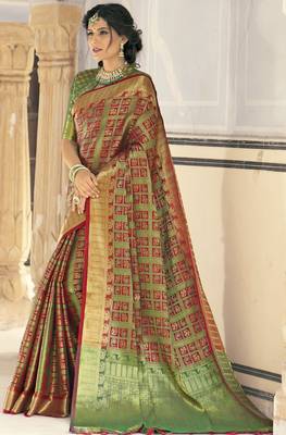 Multicolor woven banarasi silk blend saree with blouse 1