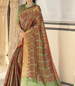 Multicolor woven banarasi silk blend saree with blouse
